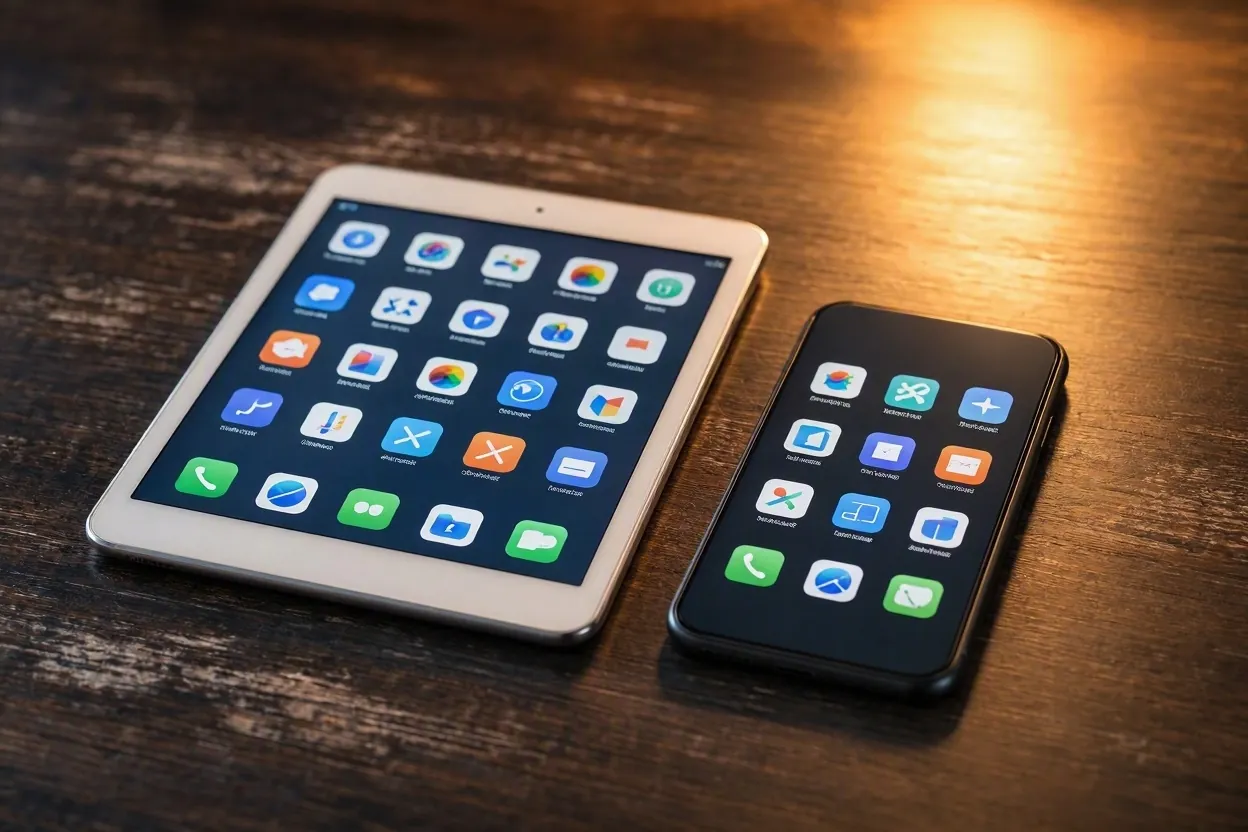 Tablet and smartphone showing app icons for an adult content platform