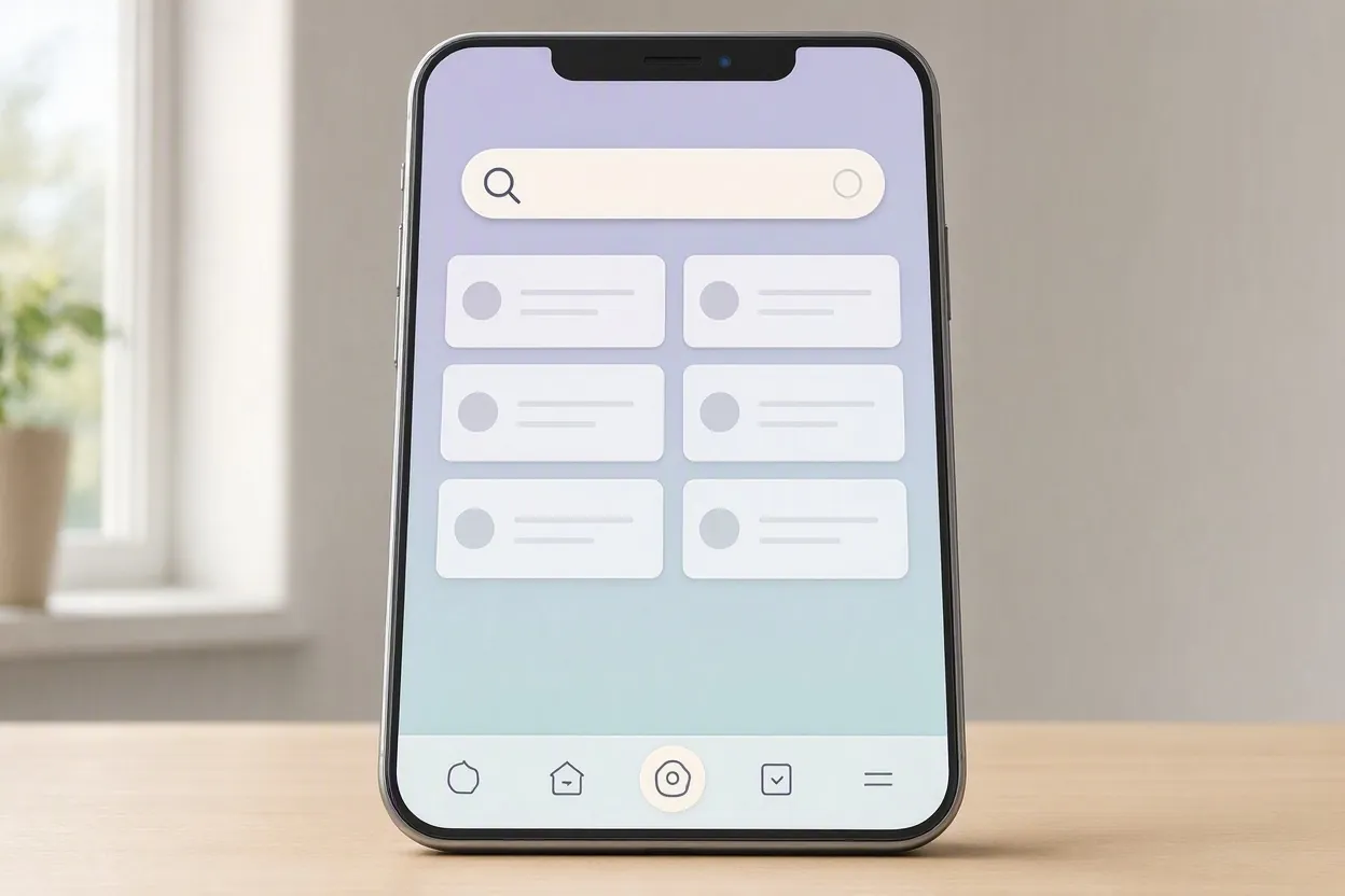 Clean minimalist smartphone app interface with a search bar