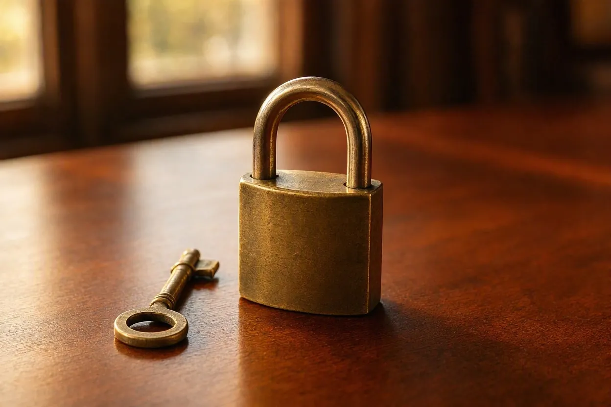 Vintage padlock and key symbolizing safety first online chat habits