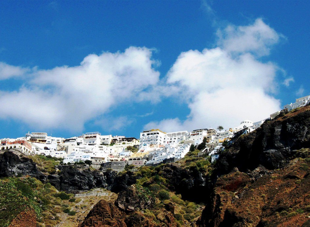 Whitewashed village on the edge of the Santorini caldera