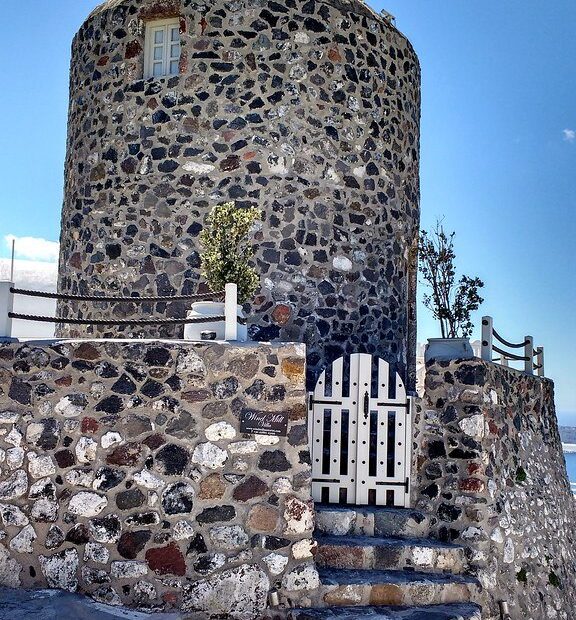 Old stone tower on Santorini
