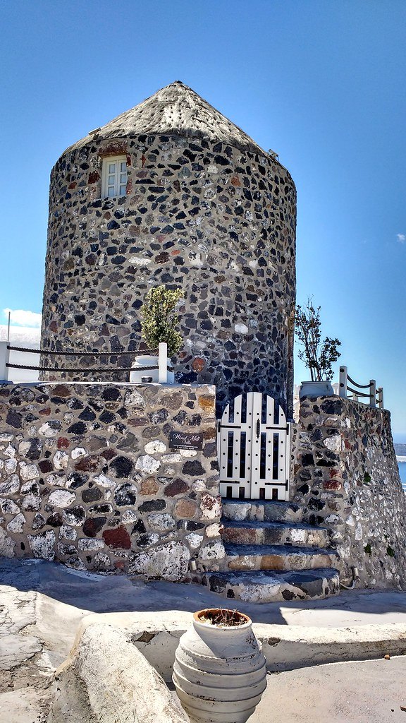 Old stone tower on Santorini