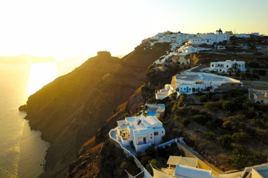 Sunset over the Santorini caldera