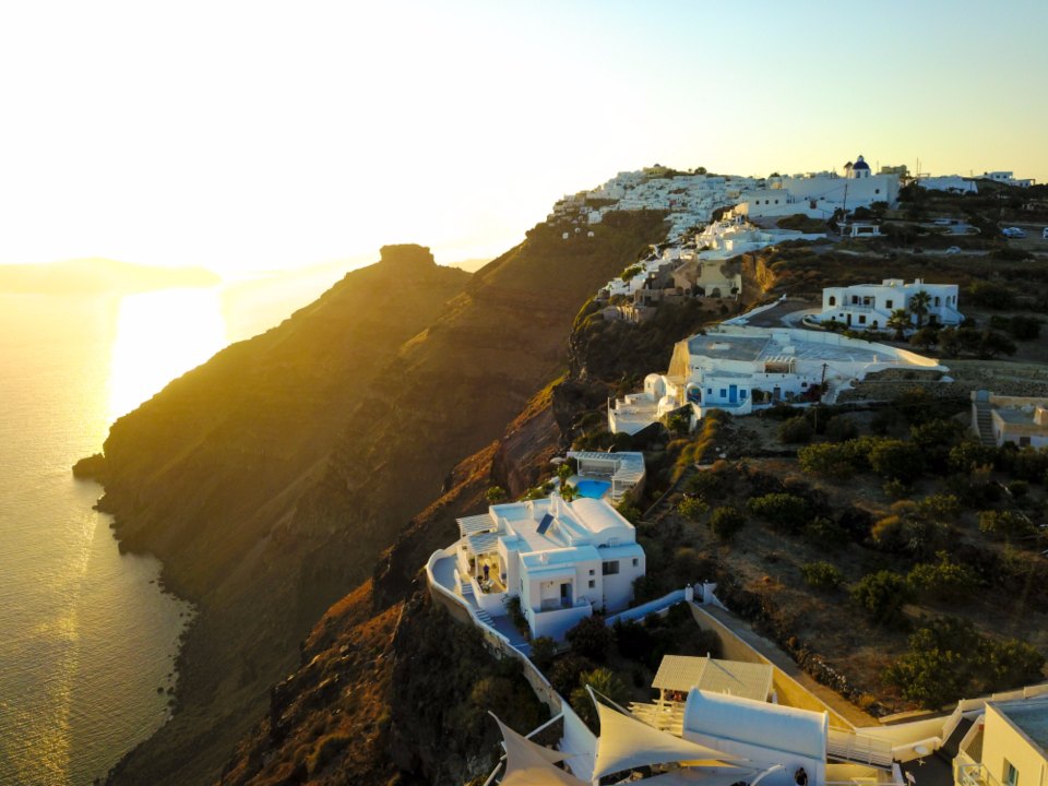 Sunset over the Santorini caldera