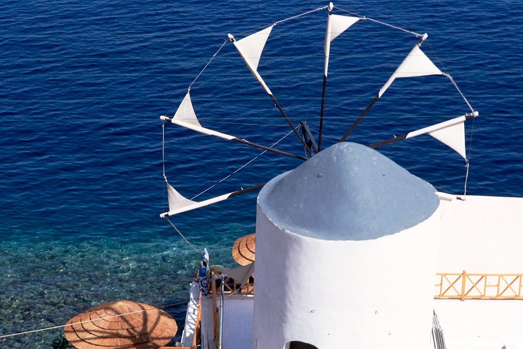 White windmill above the sea on Santorini
