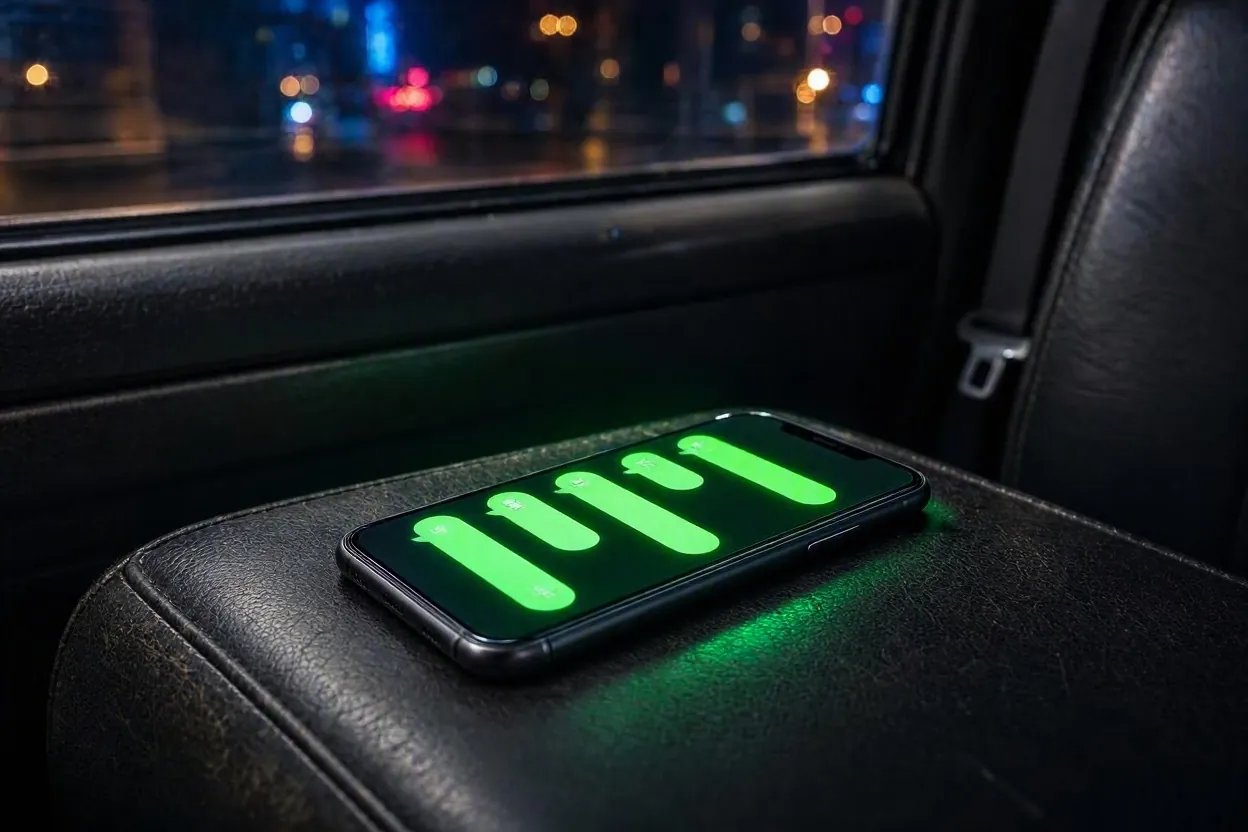Smartphone με ειδοποιήσεις μηνυμάτων σε ταξί τη νύχτα